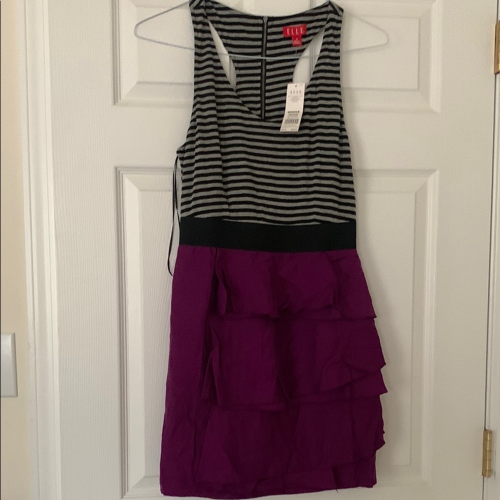 Elle Black Grey and Purple fuchsia, Striped Dress